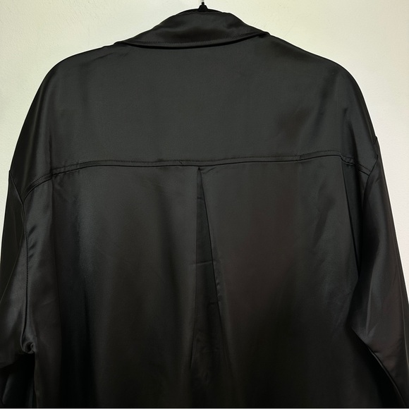 Brunette The Label | Black Silky Satin Long Sleeve Button-Up Shirt - Picture 5 of 10